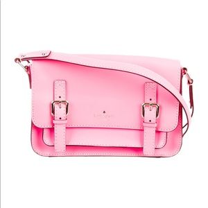 Neon pink glazed leather satchel